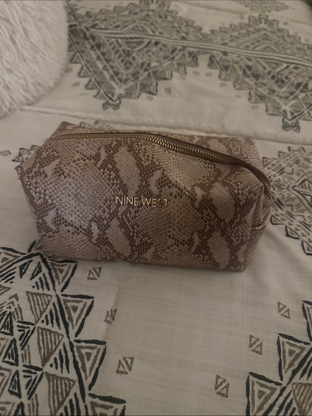Nine West Metallic Rose Snake-Print Cosmetic Case